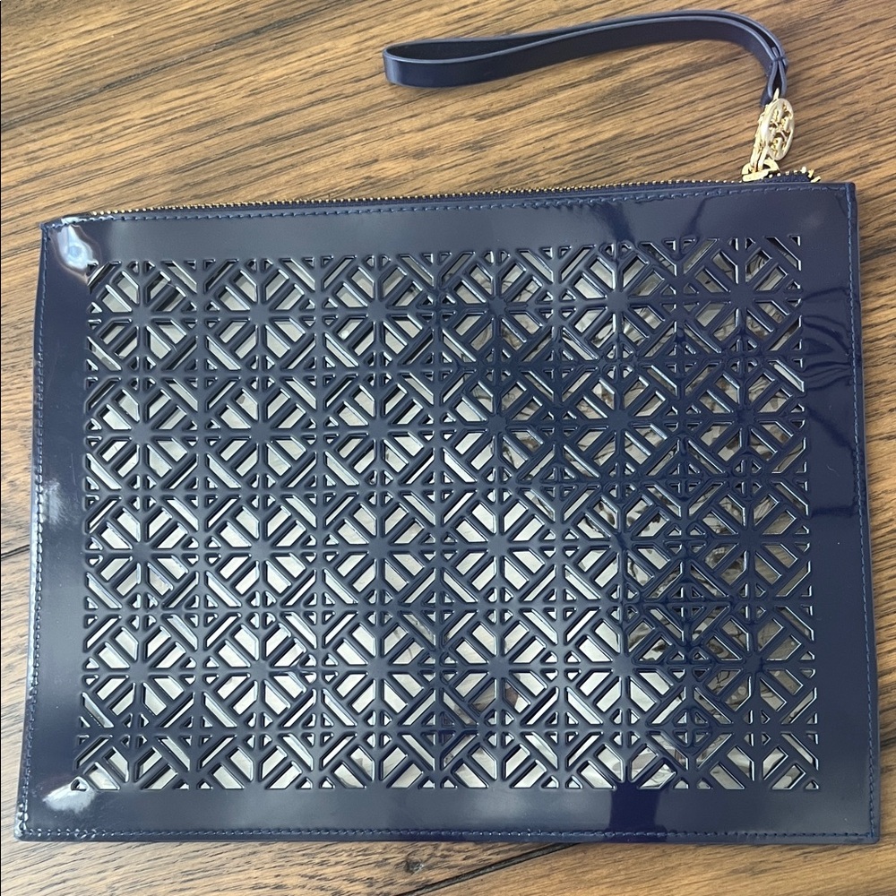 NWOT Tory Burch Navy Blue Laser Cut Logo Tote Bag